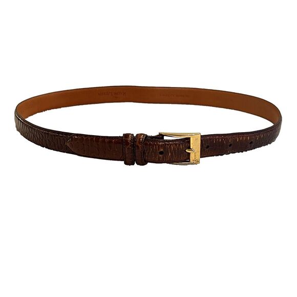 Ralph Lauren Brown Leather Belt Boys L Gold Buckle Church Uniform Animal Print - Picture 1 of 13